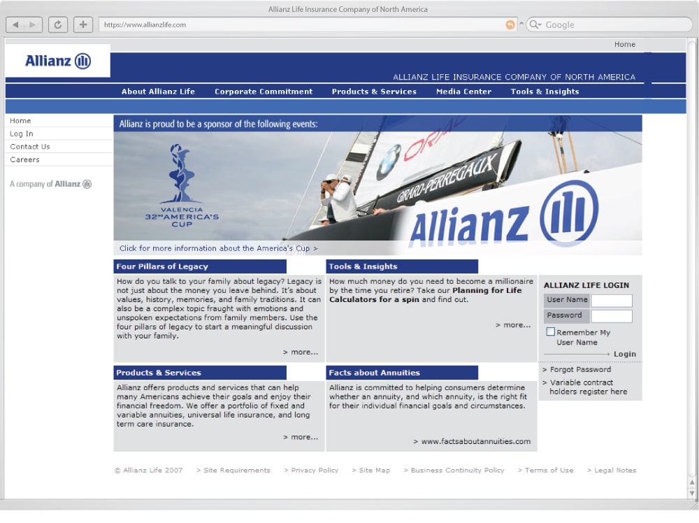 screenshot of Allianz Life website