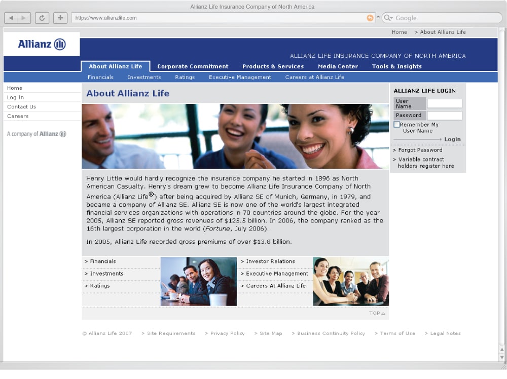 screenshot of Allianz Life website