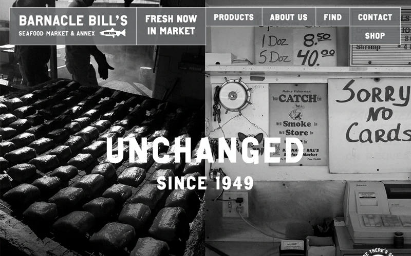 cropped image of Barnacle Bills Seafood Market website