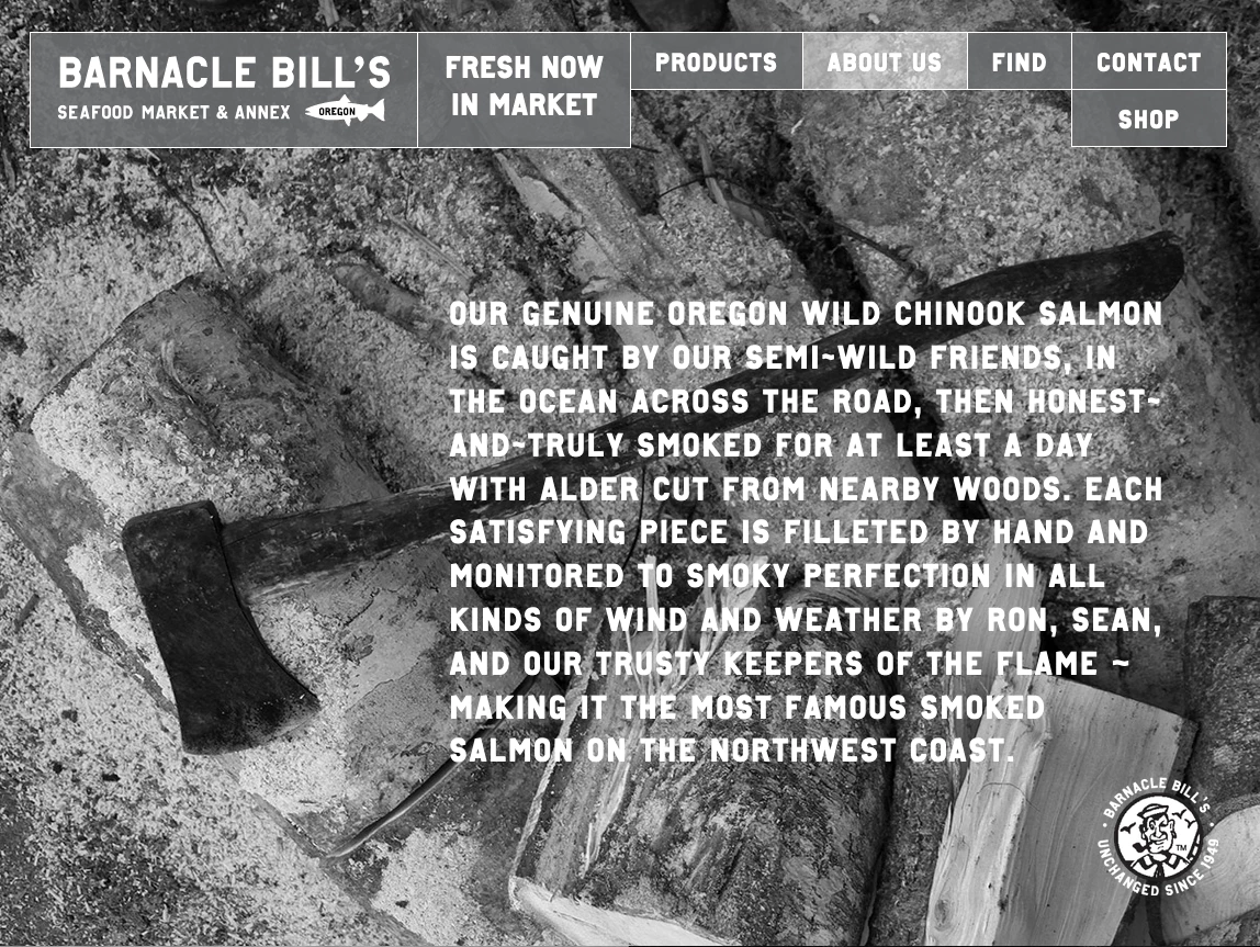 Barnacle Bills Seafood Market website screen cap