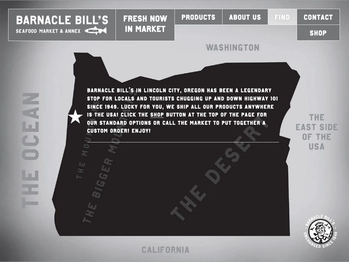 Barnacle Bills Seafood Market website screen cap