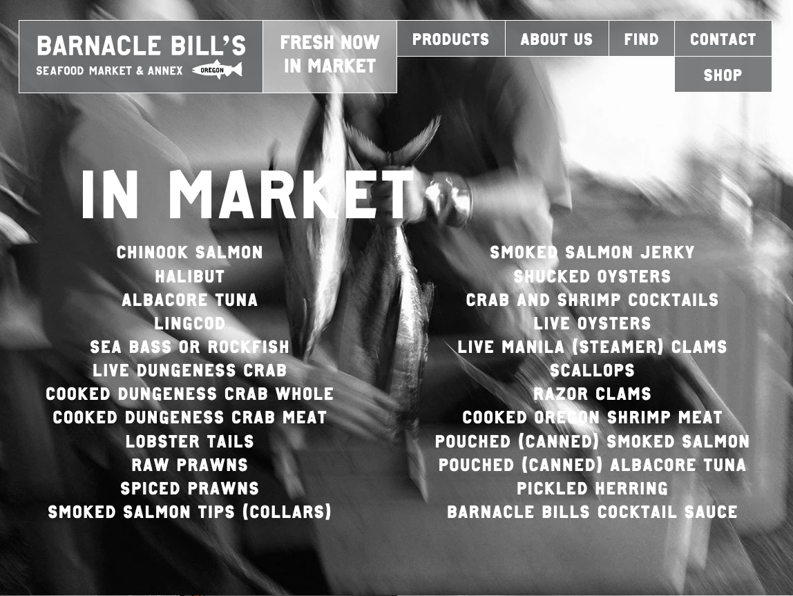 Barnacle Bills Seafood Market website screen cap