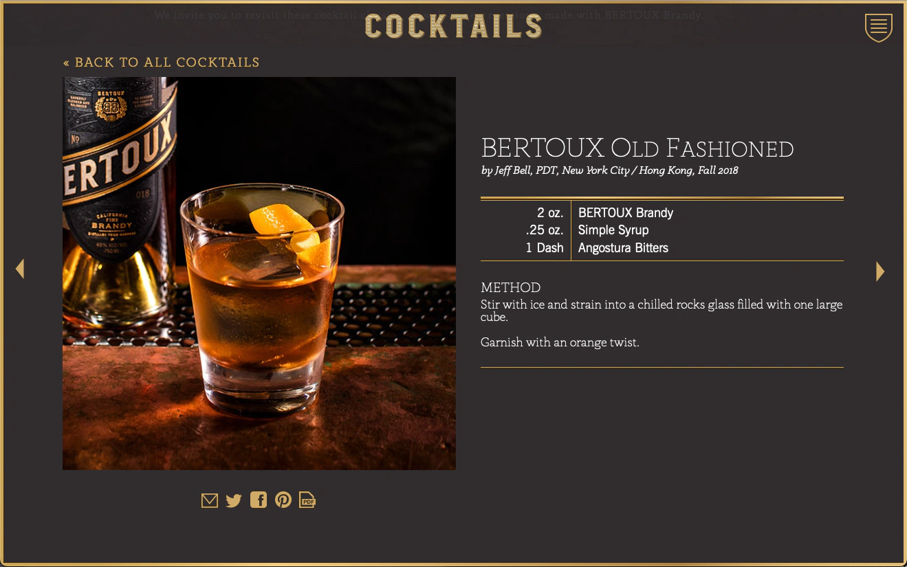 screen capture of Bertoux Brandy website recipe page