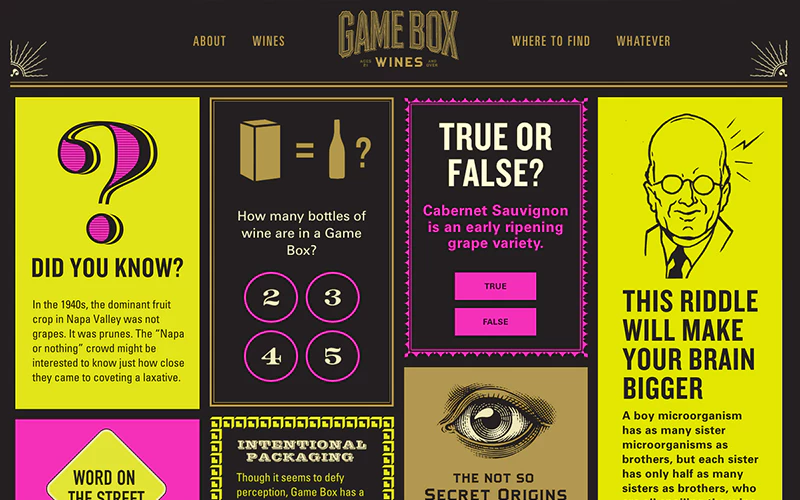 cropped image of Gamebox Wines website