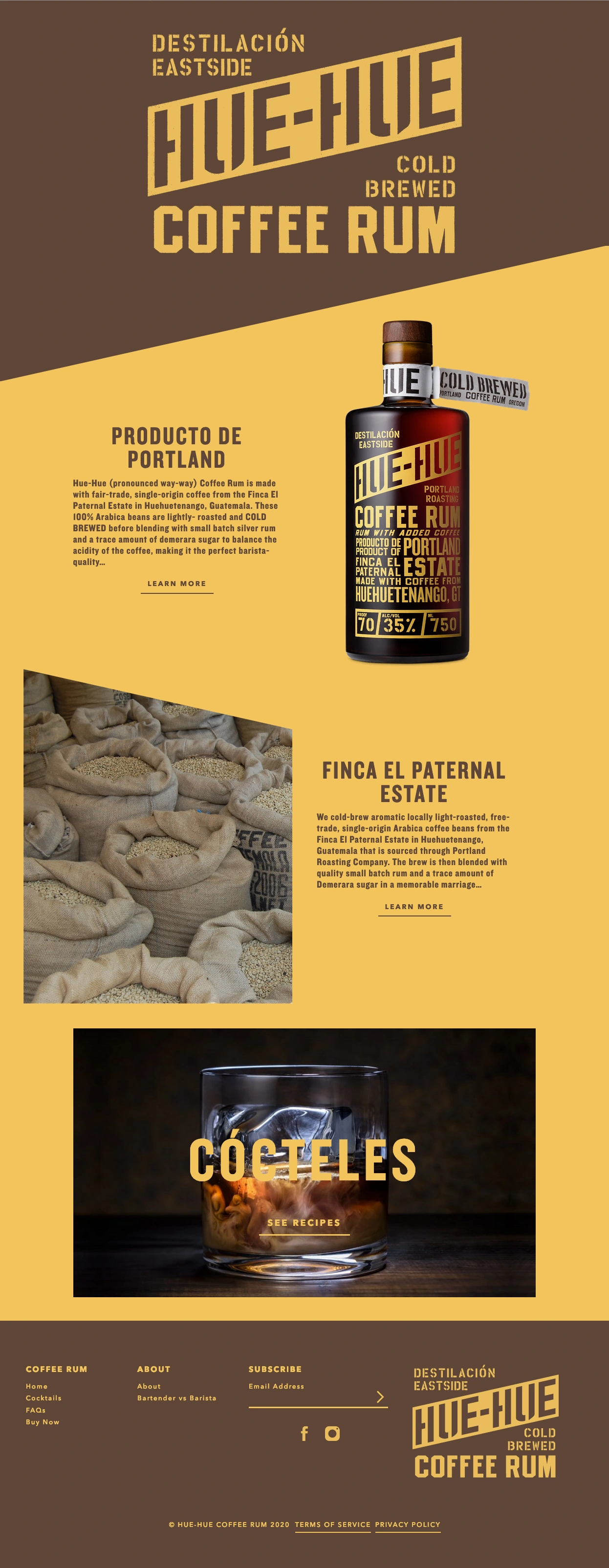 screen capture of Hue Hue Coffee Rum website front page