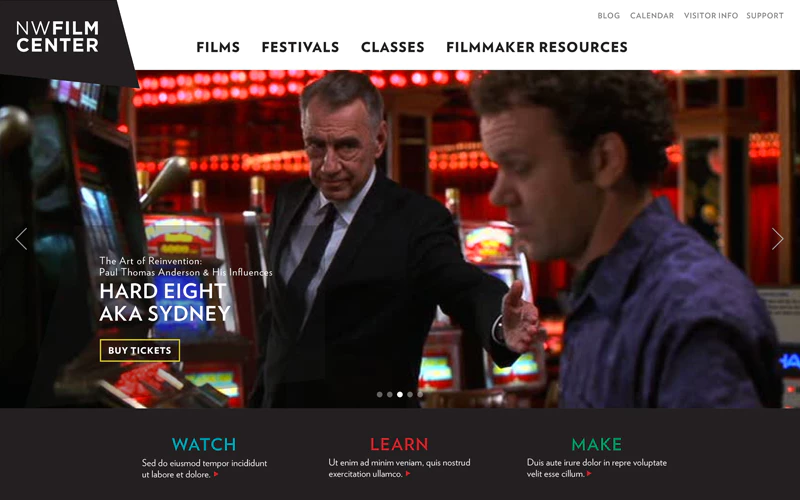 cropped image of NW Film Center website