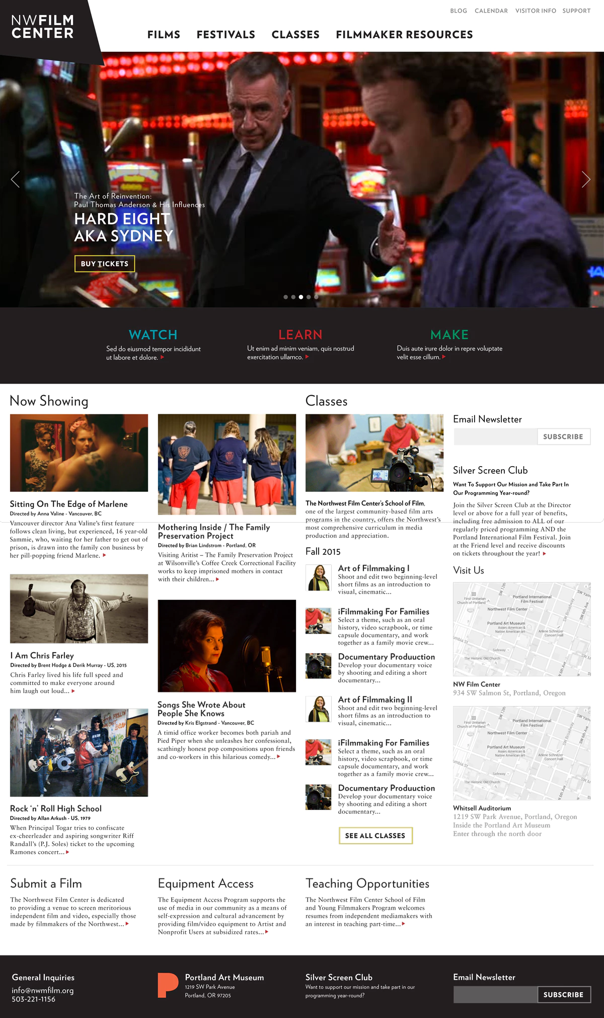 screen capture of NW Film Center website