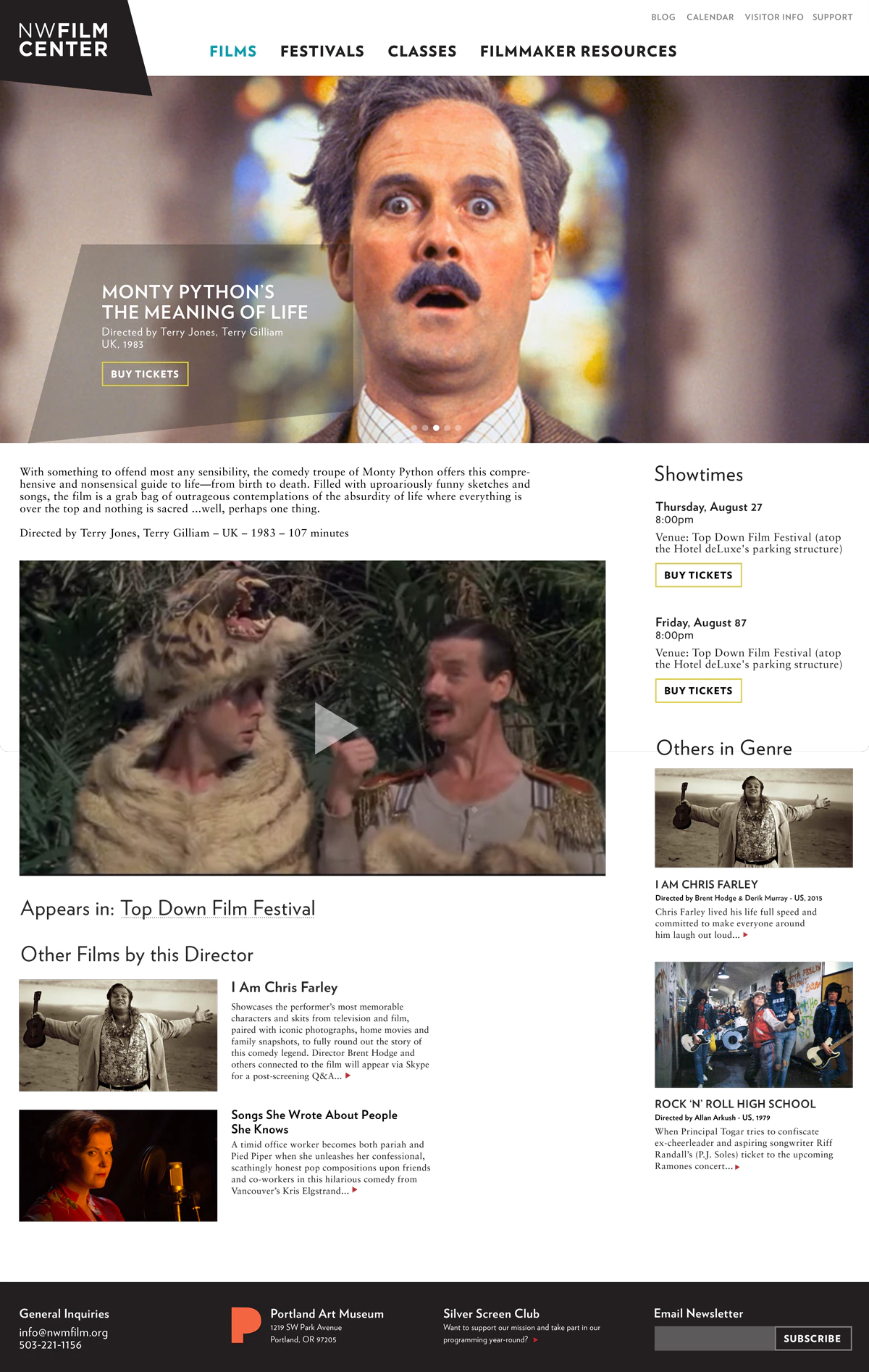 screen capture of NW Film Center website