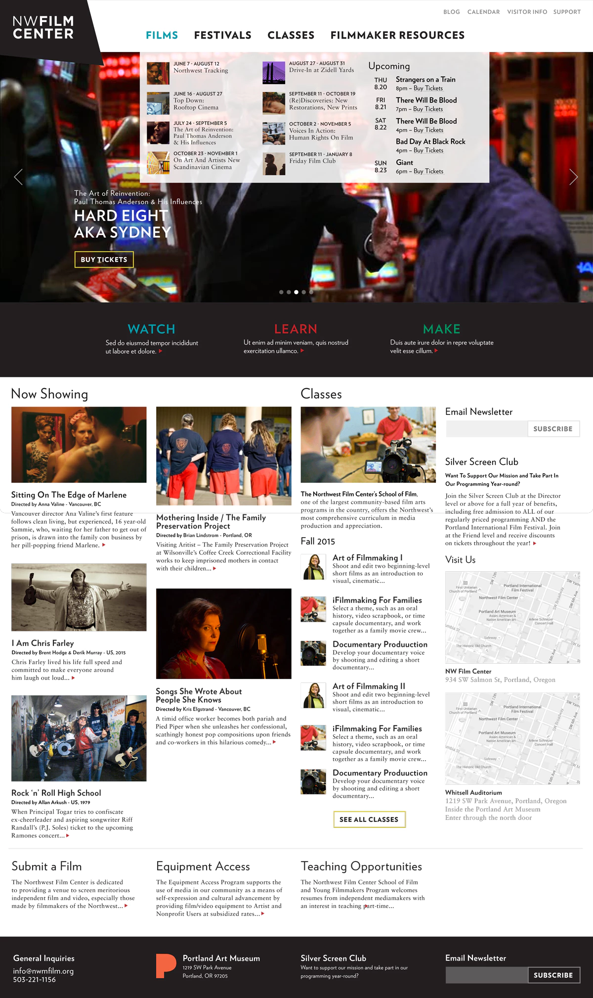 screen capture of NW Film Center website