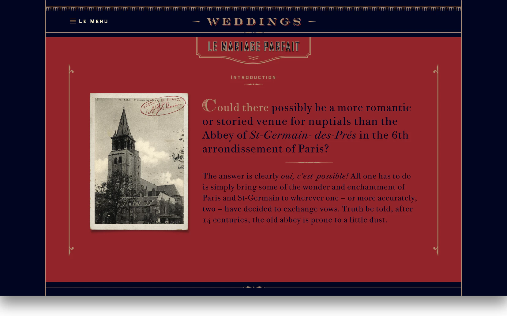 screen capture of St-Germain website - weddings