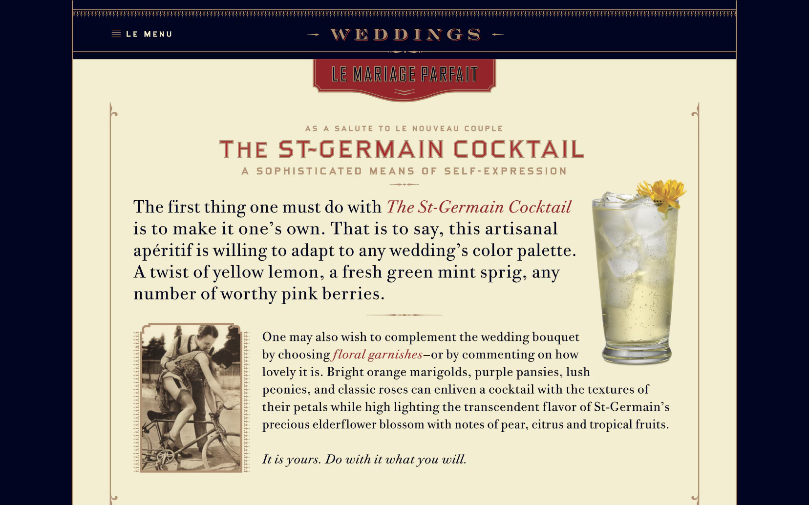 screen capture of St-Germain website - weddings