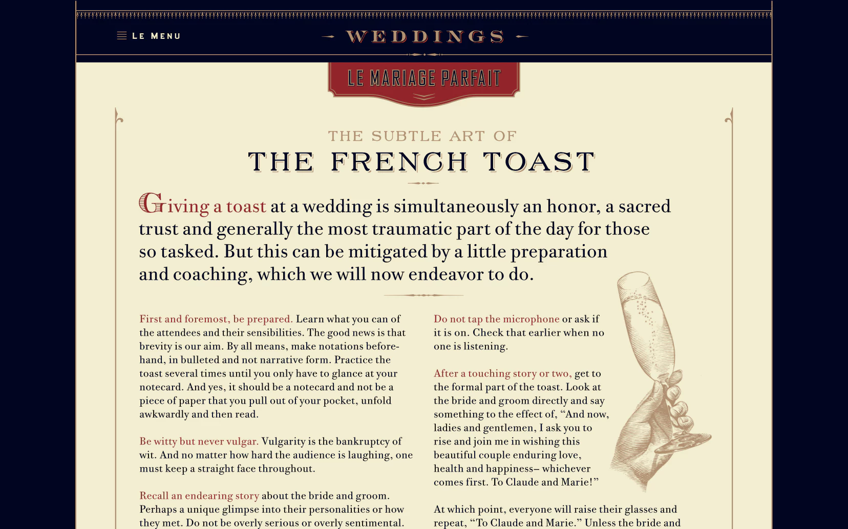 screen capture of St-Germain website - weddings