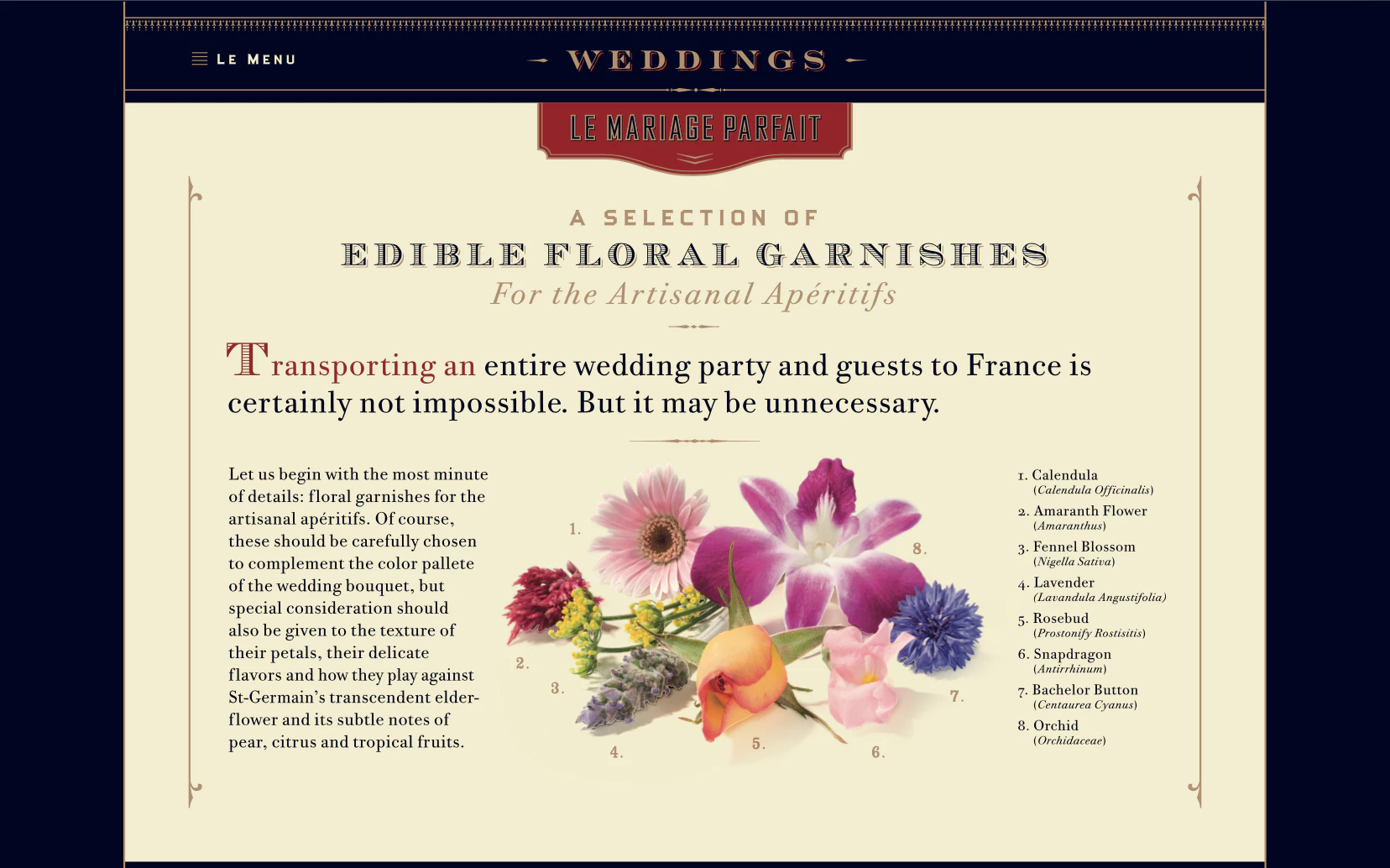 screen capture of St-Germain website - weddings