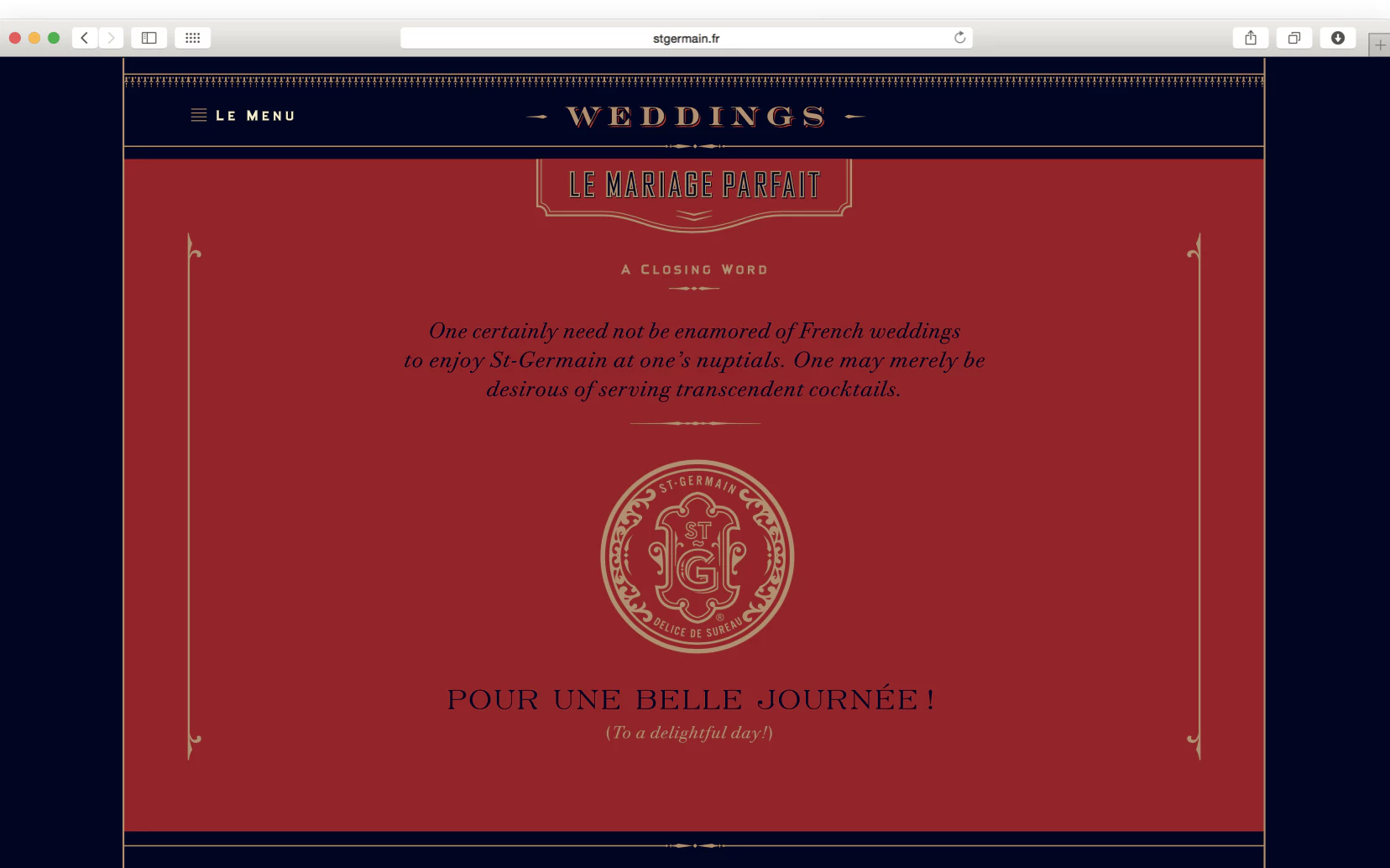 screen capture of St-Germain website - weddings