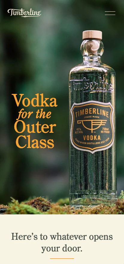 screen capture of Timberline Vodka website