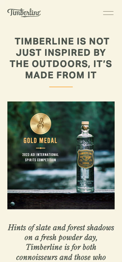 screen capture of Timberline Vodka website