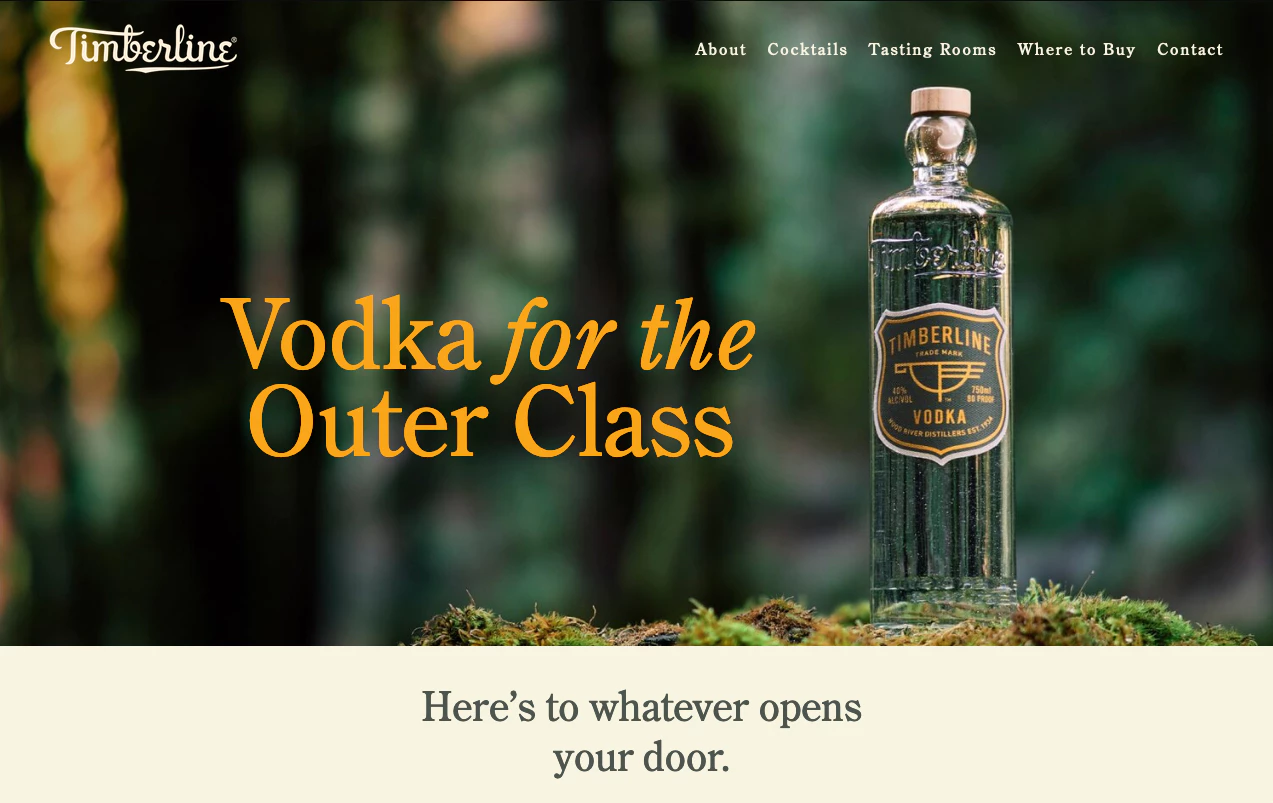 screen capture of Timberline Vodka website