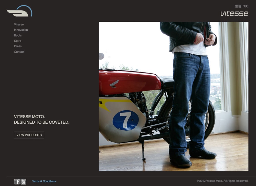 screenshot of Vitesse Moto website